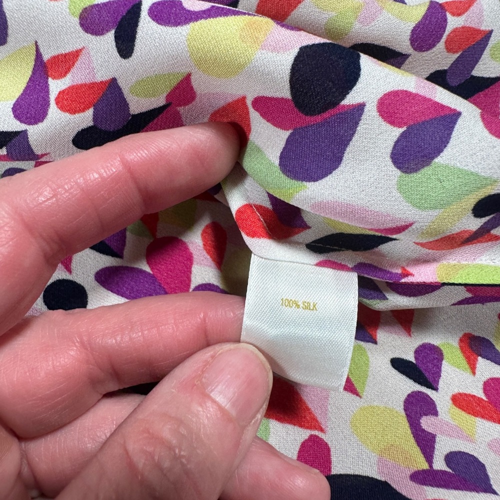 Kate Spade New York 100% Silk Heart Print Tie Waist Blouse Women's Small - Picture 7 of 9